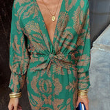 Long Sleeve Occasion Dress | V-Neck Midi with a Paisley Print