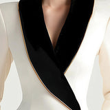 Sophisticated White Blazer with Black Lapel Contrast