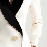 Sophisticated White Blazer with Black Lapel Contrast
