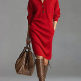 Cosy Urban Button Front Shawl Collar Jumper Midi Dress