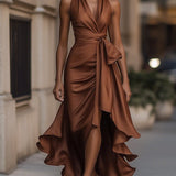 Sophisticated Halterneck Satin Evening Gown