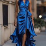 Sophisticated Halterneck Satin Evening Gown