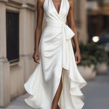 Sophisticated Halterneck Satin Evening Gown