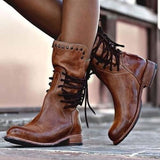 Women’s Vintage Lace-Up Boots – Retro Studded Leather