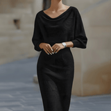 White Batwing Midi Dress with Sculpted Pencil Skirt