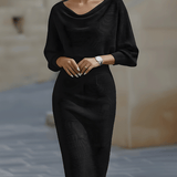 White Batwing Midi Dress with Sculpted Pencil Skirt