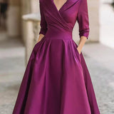 Satin Midi Dress for Women – Draped Collar Evening Elegance
