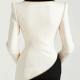 Sophisticated White Blazer with Black Lapel Contrast