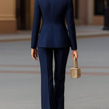 Women's Pinstripe Suit Set | Navy Tailored Blazer & Trousers