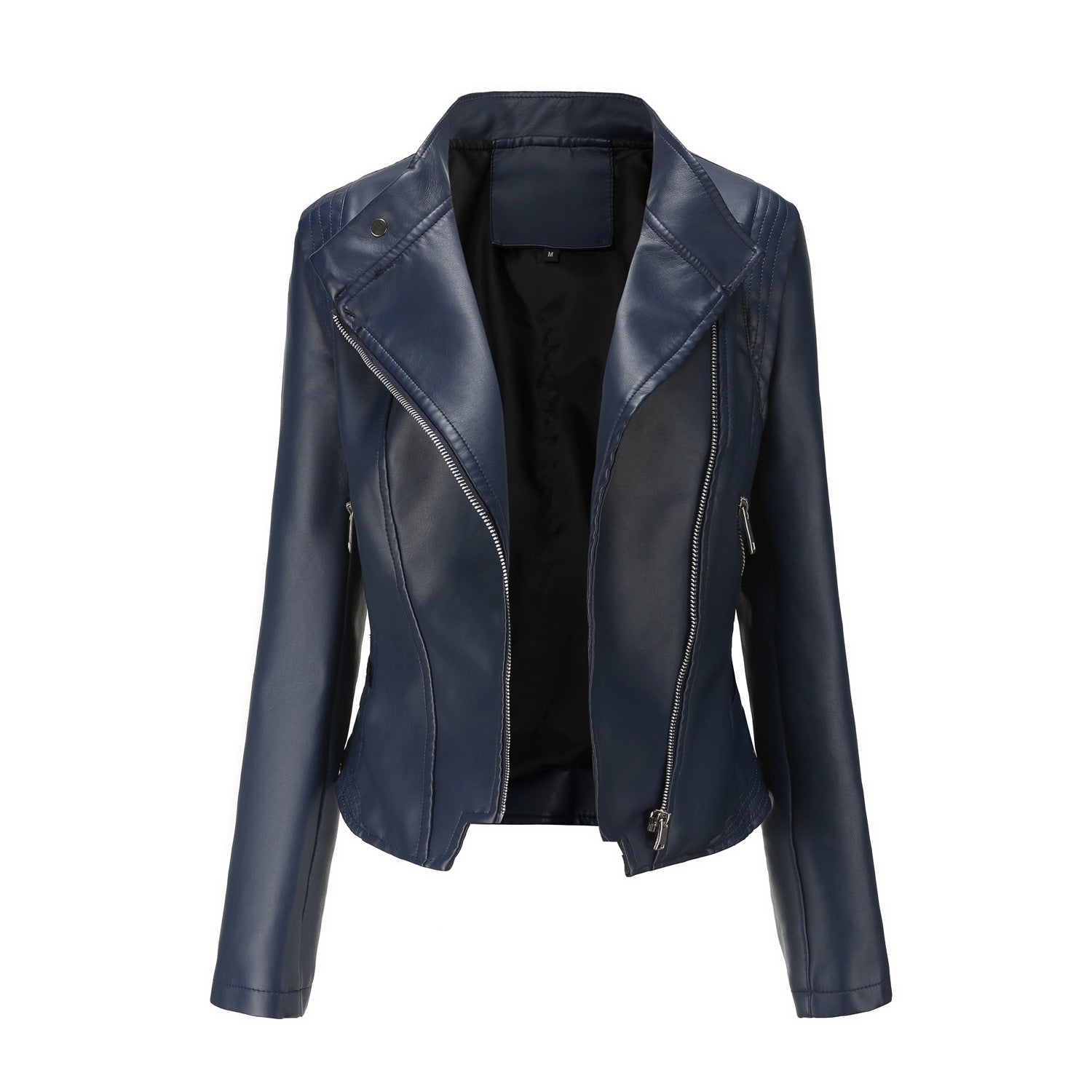 Lapel Ladies Slim Fit PU Leather Jacket