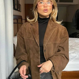 Autumn Brown Suede Trench | Oversized Coat with Wide Lapel Design
