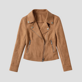 Women’s Suede Biker Jacket – Slim Fit Zip-Up