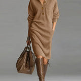 Cosy Urban Button Front Shawl Collar Jumper Midi Dress