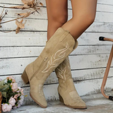 Stylish Chunky Heeled Cowgirl Boots for Women – Zip Fastening Western Look