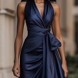 Sophisticated Halterneck Satin Evening Gown