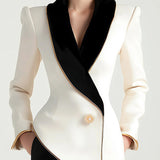 Sophisticated White Blazer with Black Lapel Contrast