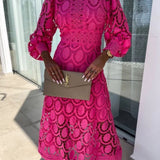 Wedding Guest Lace Dress for Women – High Neck, Puff Sleeve Design