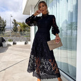Wedding Guest Lace Dress for Women – High Neck, Puff Sleeve Design