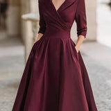 Satin Midi Dress for Women – Draped Collar Evening Elegance