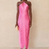 Elegant Satin Midi Dress with Cowl Neckline