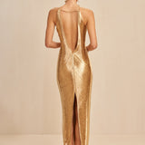 Elegant Satin Midi Dress with Cowl Neckline