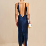 Elegant Satin Midi Dress with Cowl Neckline