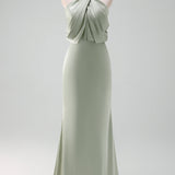 Chic Satin Halter Maxi Dress for Bridesmaids