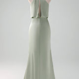 Chic Satin Halter Maxi Dress for Bridesmaids