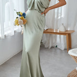 Chic Satin Halter Maxi Dress for Bridesmaids