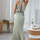 Chic Satin Halter Maxi Dress for Bridesmaids