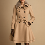 Women’s Belted Wool Coat with Faux Fur Collar