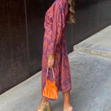 Long Sleeve Occasion Dress | V-Neck Midi with a Paisley Print
