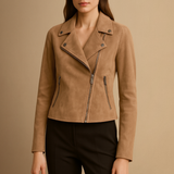 Women’s Suede Biker Jacket – Slim Fit Zip-Up