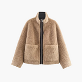 Women’s Fleece Zip Jacket with Patch Pockets Casual Coat