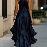 Sophisticated Halterneck Satin Evening Gown
