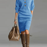 Cosy Urban Button Front Shawl Collar Jumper Midi Dress