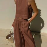 Chic Linen Crop & Trouser Set for Summer