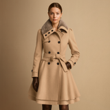 Women’s Belted Wool Coat with Faux Fur Collar