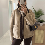 Women’s Fleece Zip Jacket with Patch Pockets Casual Coat