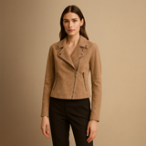 Women’s Suede Biker Jacket – Slim Fit Zip-Up