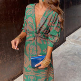 Long Sleeve Occasion Dress | V-Neck Midi with a Paisley Print