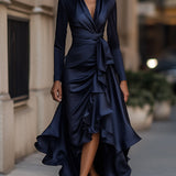 Satin Maxi Dress for Women – Chic Draped Wrap Evening Look