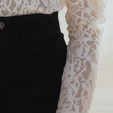 Floral Sheer Long Sleeve Top – Elegant High Neck Women’s Blouse