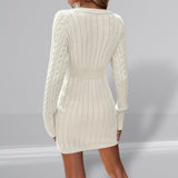 Cable Knit Long Sleeve Sweater Dress with Fitted Waist