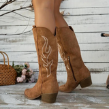 Stylish Chunky Heeled Cowgirl Boots for Women – Zip Fastening Western Look