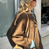 Autumn Brown Suede Trench | Oversized Coat with Wide Lapel Design