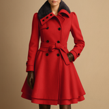 Women’s Belted Wool Coat with Faux Fur Collar