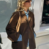 Autumn Brown Suede Trench | Oversized Coat with Wide Lapel Design