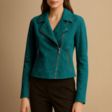 Women’s Suede Biker Jacket – Slim Fit Zip-Up
