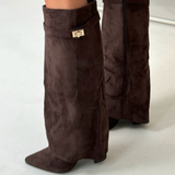 Sleek Leather Knee-High Boots with Pointed Toe & Side Zip